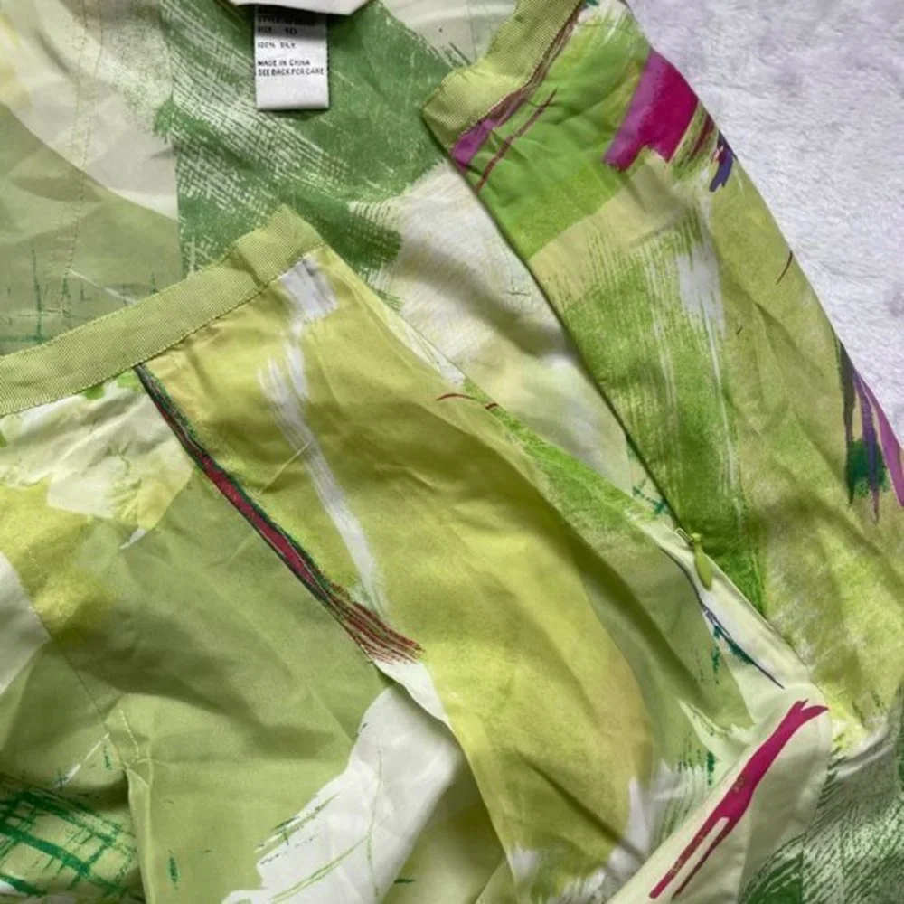 Melrose Women's Green, Pink 100% Silk Unlined Lightweight Pleated‎ Skirt Size 10